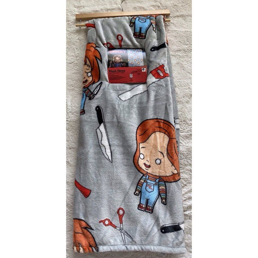 Universal Studios Chucky Halloween Soft Plush Throw Blanket 50 X 70”‎ Grey NEW
